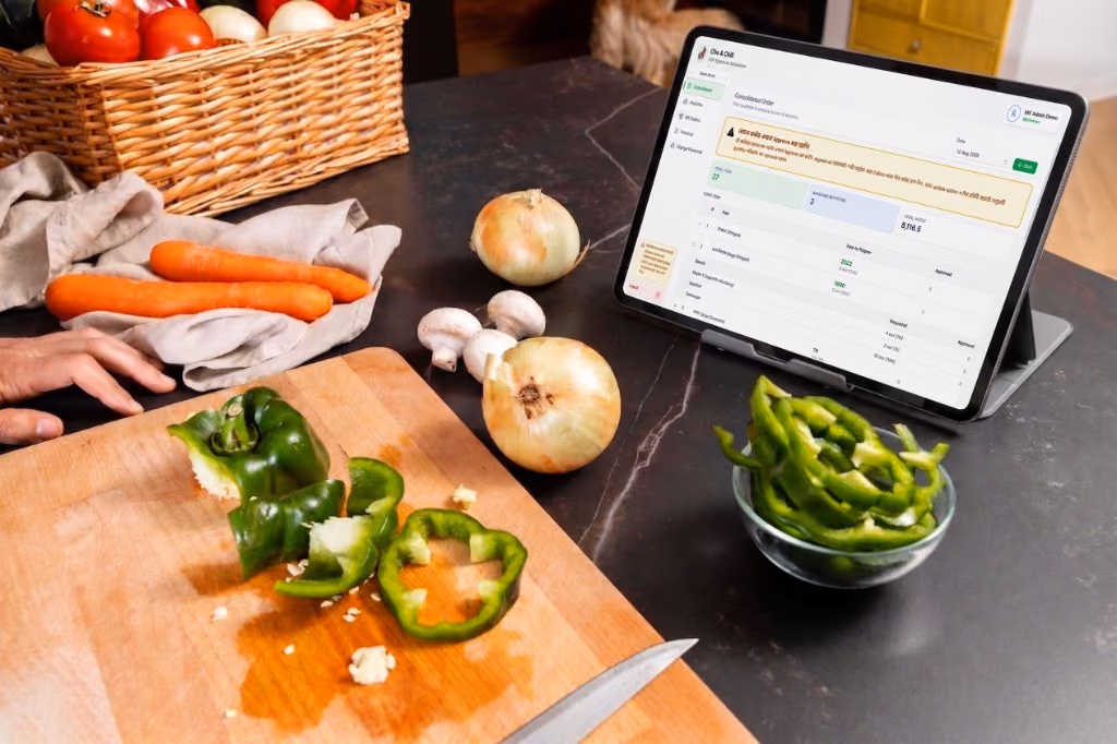Cha & Chill ERP consolidated-order dashboard on a kitchen tablet