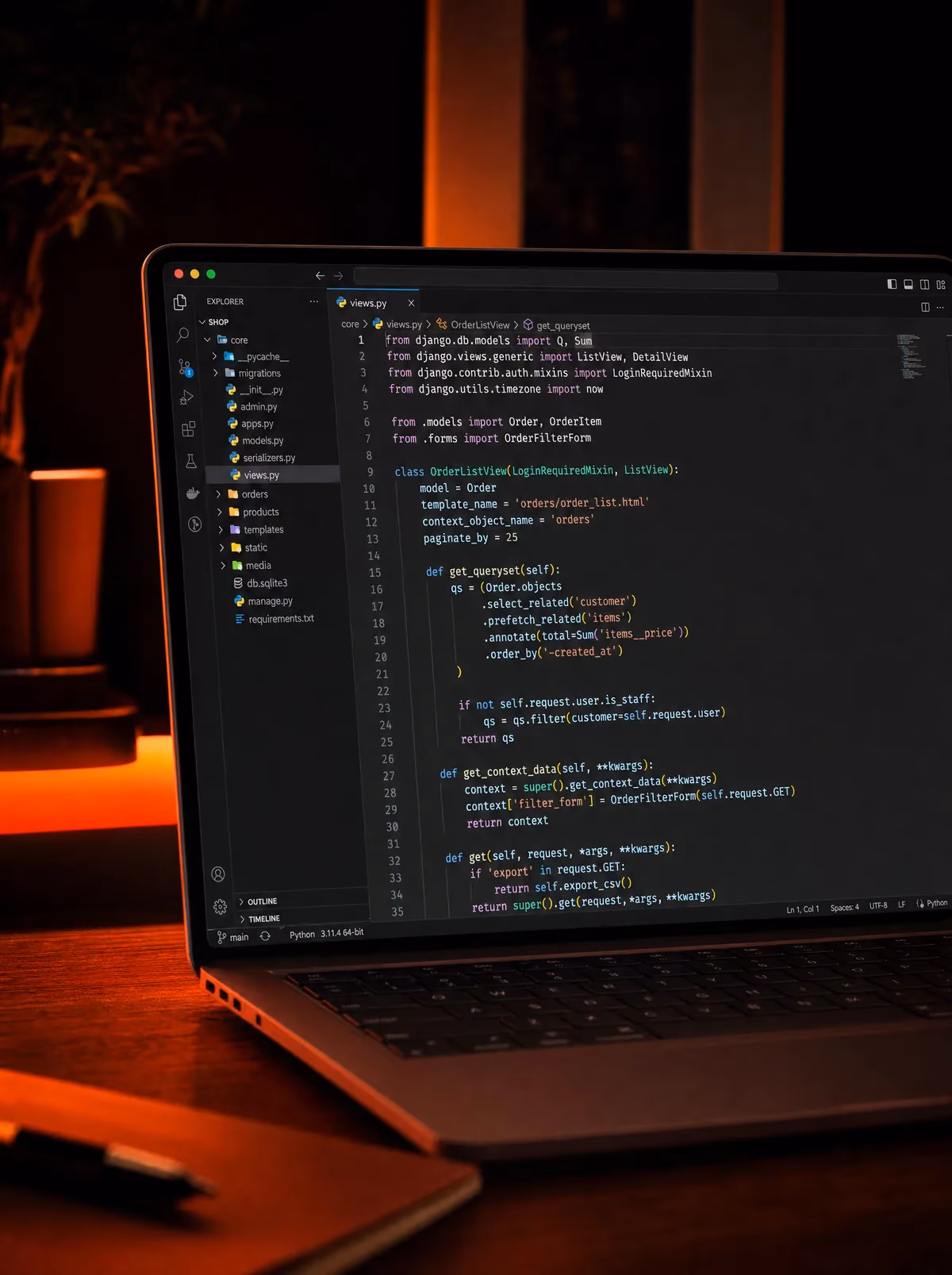 An inherited Django codebase open in an editor, the review in progress
